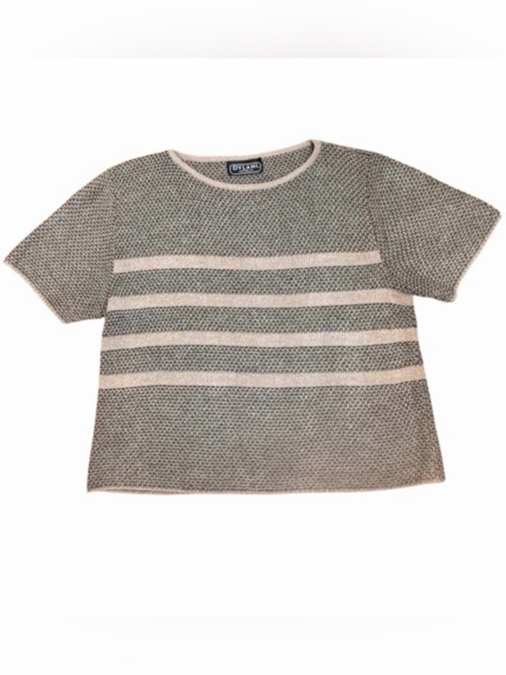 Vintage DYLANI Knitwear Knit Top Tan Black Stripe Short Sleeve Women's Medium
